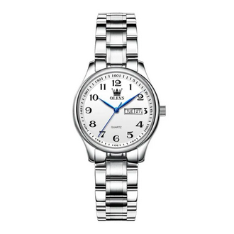 OLEVS 5567 Silver Stainless Steel Analog Watch For Women - White & Silver